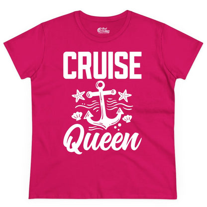 Cruise Queen Shirt - Nautical Anchor & Starfish Fun Cruise Shirt (Ladies Tee) in Heliconia - Cruise Queen Shirt - Nautical Anchor and Starfish Graphic Tee