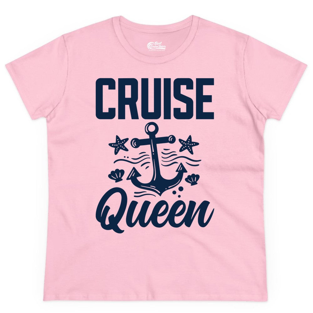 Cruise Queen Shirt - Nautical Anchor & Starfish Fun Cruise Shirt (Ladies Tee) in Light Pink - Cruise Queen Shirt - Nautical Anchor and Starfish Graphic Tee