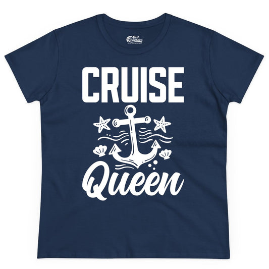 Cruise Queen Shirt - Nautical Anchor & Starfish Fun Cruise Shirt (Ladies Tee) in Navy - Cruise Queen Shirt - Nautical Anchor and Starfish Graphic Tee