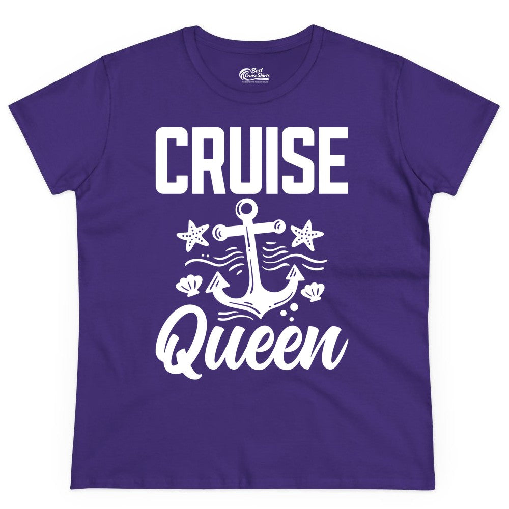 Cruise Queen Shirt - Nautical Anchor & Starfish Fun Cruise Shirt (Ladies Tee) in Purple - Cruise Queen Shirt - Nautical Anchor and Starfish Graphic Tee