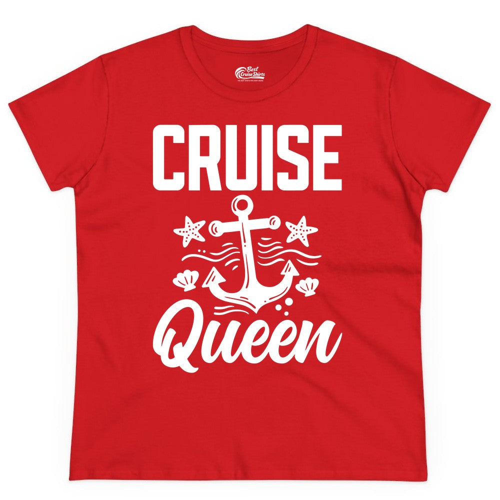 Cruise Queen Shirt - Nautical Anchor & Starfish Fun Cruise Shirt (Ladies Tee) in Red - Cruise Queen Shirt - Nautical Anchor and Starfish Graphic Tee
