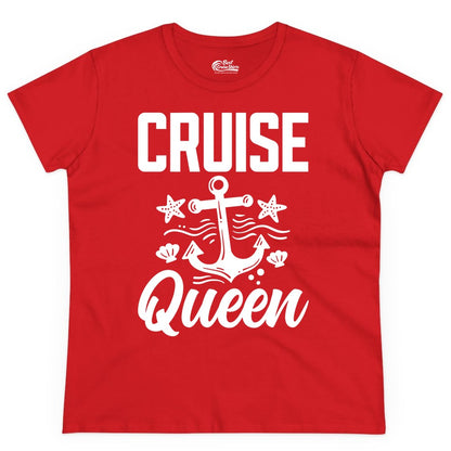 Cruise Queen Shirt - Nautical Anchor & Starfish Fun Cruise Shirt (Ladies Tee) in Red - Cruise Queen Shirt - Nautical Anchor and Starfish Graphic Tee