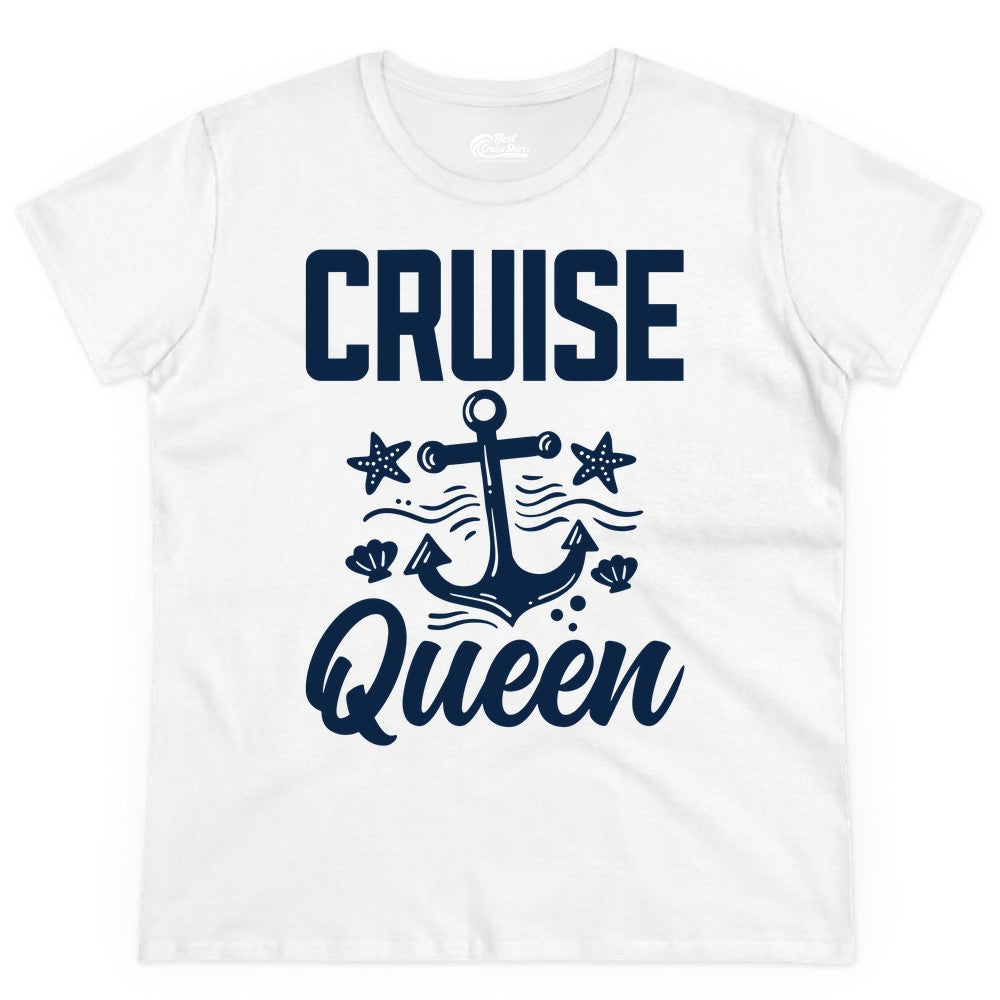 Cruise Queen Shirt - Nautical Anchor & Starfish Fun Cruise Shirt (Ladies Tee) in White - Cruise Queen Shirt - Nautical Anchor and Starfish Graphic Tee