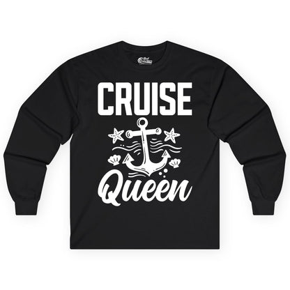 Cruise Queen Shirt - Nautical Anchor & Starfish Fun Cruise Shirt (Long Sleeve) in Black - Cruise Queen Shirt - Nautical Anchor and Starfish Graphic Tee