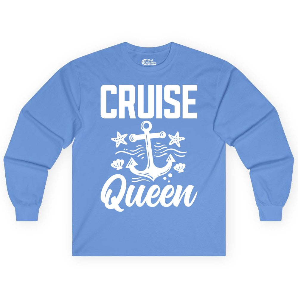 Cruise Queen Shirt - Nautical Anchor & Starfish Fun Cruise Shirt (Long Sleeve) in Carolina Blue - Cruise Queen Shirt - Nautical Anchor and Starfish Graphic Tee