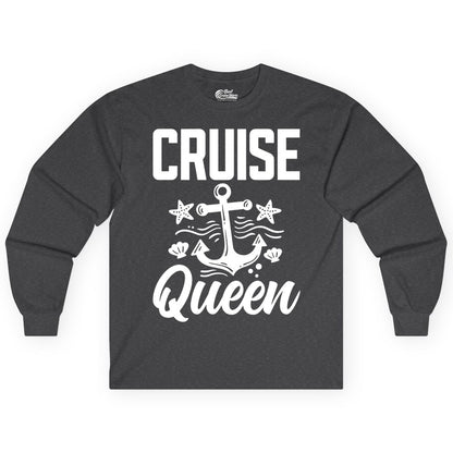 Cruise Queen Shirt - Nautical Anchor & Starfish Fun Cruise Shirt (Long Sleeve) in Dark Heather - Cruise Queen Shirt - Nautical Anchor and Starfish Graphic Tee