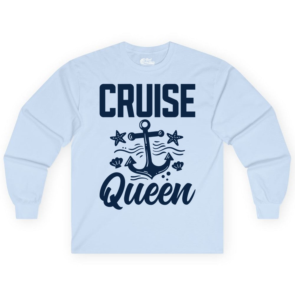 Cruise Queen Shirt - Nautical Anchor & Starfish Fun Cruise Shirt (Long Sleeve) in Light Blue - Cruise Queen Shirt - Nautical Anchor and Starfish Graphic Tee