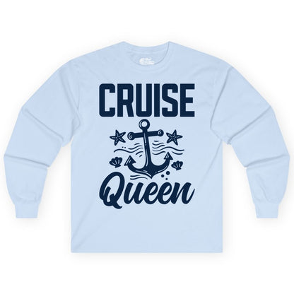 Cruise Queen Shirt - Nautical Anchor & Starfish Fun Cruise Shirt (Long Sleeve) in Light Blue - Cruise Queen Shirt - Nautical Anchor and Starfish Graphic Tee