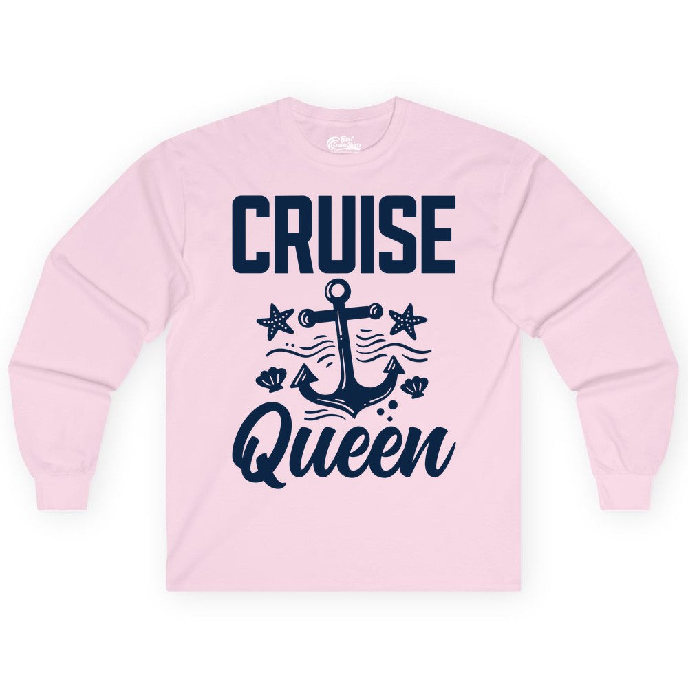 Cruise Queen Shirt - Nautical Anchor & Starfish Fun Cruise Shirt (Long Sleeve) in Light Pink - Cruise Queen Shirt - Nautical Anchor and Starfish Graphic Tee