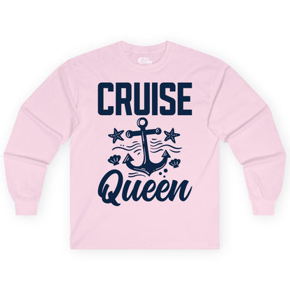 Cruise Queen Shirt - Nautical Anchor & Starfish Fun Cruise Shirt (Long Sleeve) in Light Pink - Cruise Queen Shirt - Nautical Anchor and Starfish Graphic Tee