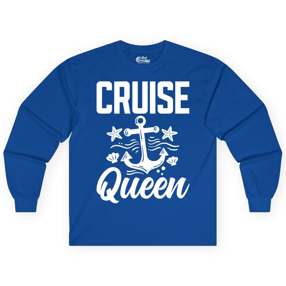 Cruise Queen Shirt - Nautical Anchor & Starfish Fun Cruise Shirt (Long Sleeve) in Royal - Cruise Queen Shirt - Nautical Anchor and Starfish Graphic Tee