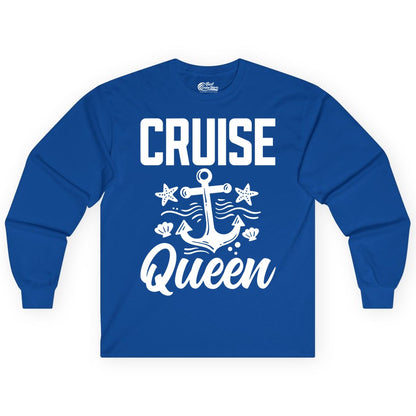 Cruise Queen Shirt - Nautical Anchor & Starfish Fun Cruise Shirt (Long Sleeve) in Royal - Cruise Queen Shirt - Nautical Anchor and Starfish Graphic Tee