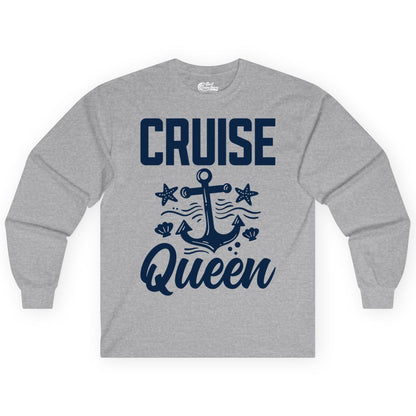 Cruise Queen Shirt - Nautical Anchor & Starfish Fun Cruise Shirt (Long Sleeve) in Sport Grey - Cruise Queen Shirt - Nautical Anchor and Starfish Graphic Tee