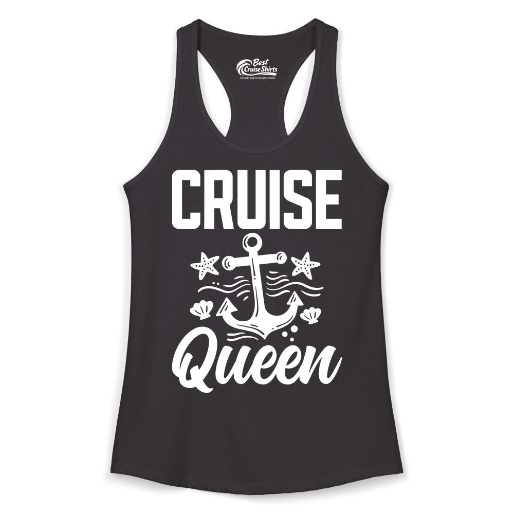 Cruise Queen Shirt - Nautical Anchor & Starfish Fun Cruise Shirt (Ladies Tank) in Black - Cruise Queen Shirt - Nautical Anchor and Starfish Graphic Tee