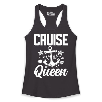 Cruise Queen Shirt - Nautical Anchor & Starfish Fun Cruise Shirt (Ladies Tank) in Black - Cruise Queen Shirt - Nautical Anchor and Starfish Graphic Tee