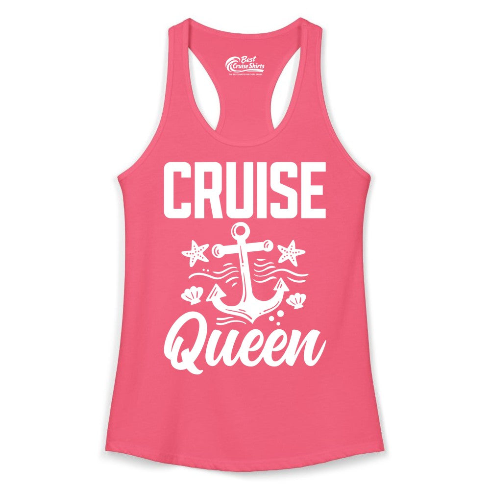 Cruise Queen Shirt - Nautical Anchor & Starfish Fun Cruise Shirt (Ladies Tank) in Hot Pink - Cruise Queen Shirt - Nautical Anchor and Starfish Graphic Tee