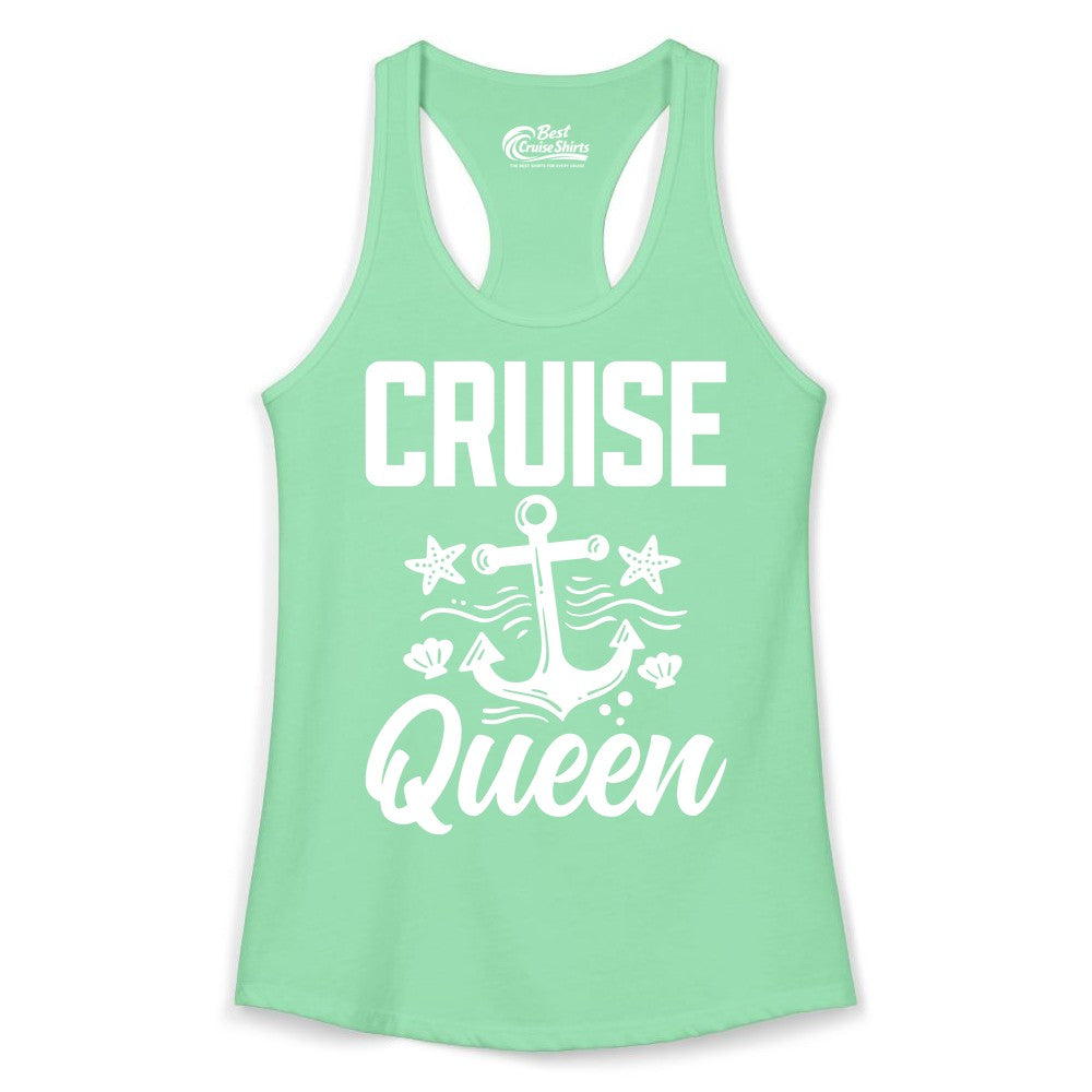 Cruise Queen Shirt - Nautical Anchor & Starfish Fun Cruise Shirt (Ladies Tank) in Solid Mint - Cruise Queen Shirt - Nautical Anchor and Starfish Graphic Tee