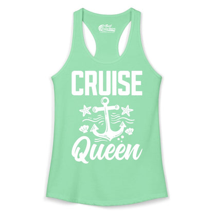 Cruise Queen Shirt - Nautical Anchor & Starfish Fun Cruise Shirt (Ladies Tank) in Solid Mint - Cruise Queen Shirt - Nautical Anchor and Starfish Graphic Tee