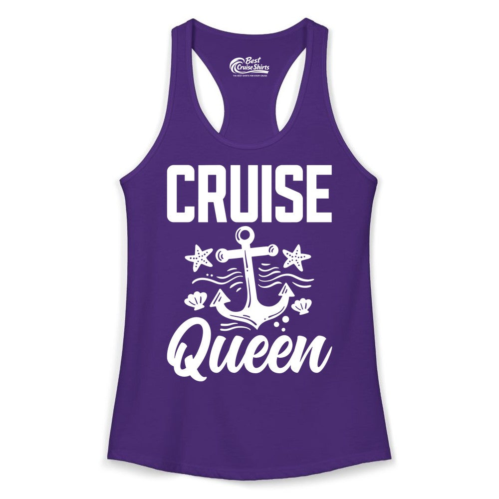Cruise Queen Shirt - Nautical Anchor & Starfish Fun Cruise Shirt (Ladies Tank) in Solid Purple Rush - Cruise Queen Shirt - Nautical Anchor and Starfish Graphic Tee