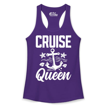 Cruise Queen Shirt - Nautical Anchor & Starfish Fun Cruise Shirt (Ladies Tank) in Solid Purple Rush - Cruise Queen Shirt - Nautical Anchor and Starfish Graphic Tee