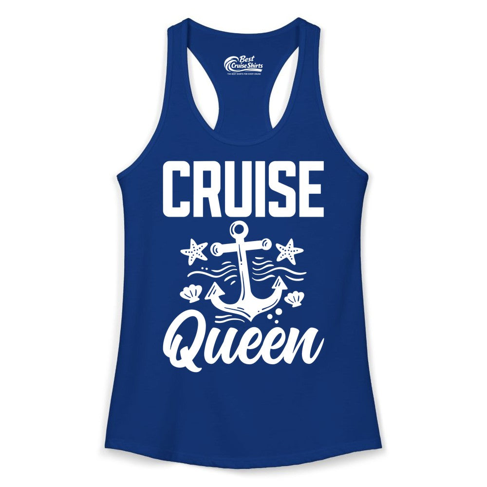 Cruise Queen Shirt - Nautical Anchor & Starfish Fun Cruise Shirt (Ladies Tank) in Solid Royal - Cruise Queen Shirt - Nautical Anchor and Starfish Graphic Tee