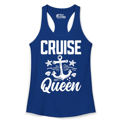Cruise Queen Shirt - Nautical Anchor & Starfish Fun Cruise Shirt (Ladies Tank) in Solid Royal - Cruise Queen Shirt - Nautical Anchor and Starfish Graphic Tee