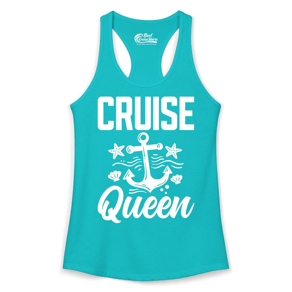 Cruise Queen Shirt - Nautical Anchor & Starfish Fun Cruise Shirt (Ladies Tank) in Tahiti Blue - Cruise Queen Shirt - Nautical Anchor and Starfish Graphic Tee