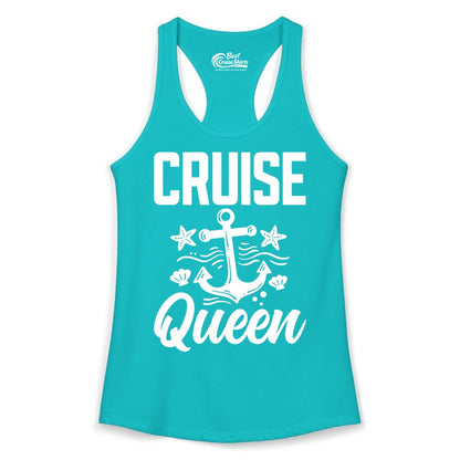 Cruise Queen Shirt - Nautical Anchor & Starfish Fun Cruise Shirt (Ladies Tank) in Tahiti Blue - Cruise Queen Shirt - Nautical Anchor and Starfish Graphic Tee