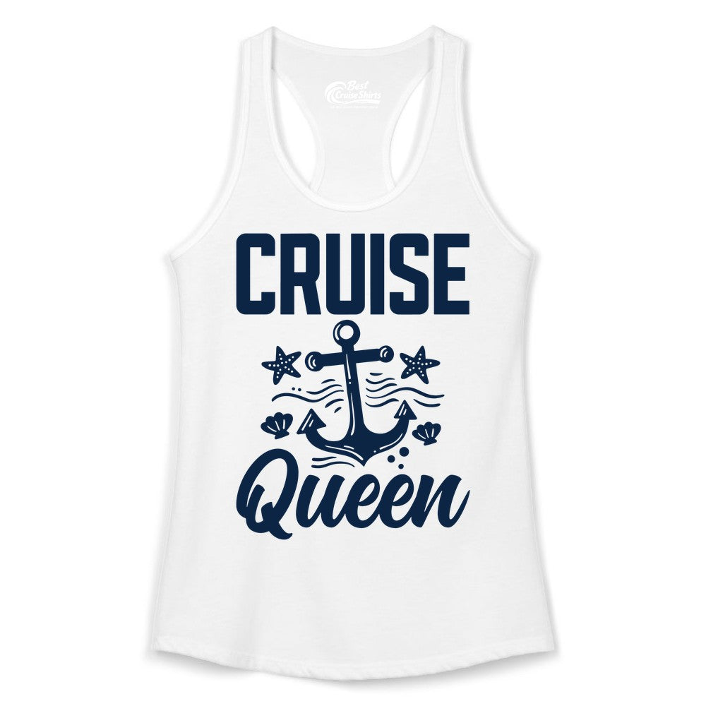 Cruise Queen Shirt - Nautical Anchor & Starfish Fun Cruise Shirt (Ladies Tank) in White - Cruise Queen Shirt - Nautical Anchor and Starfish Graphic Tee