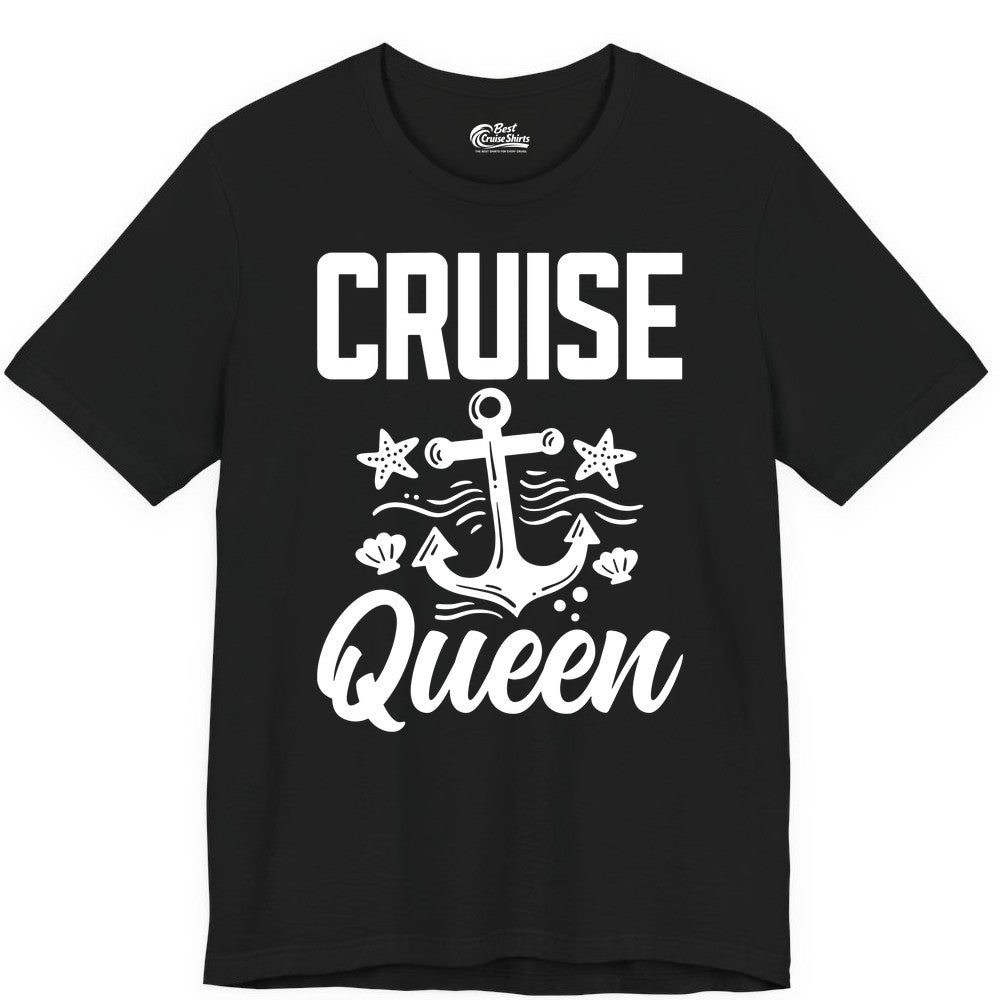 Cruise Queen Shirt - Nautical Anchor & Starfish Fun Cruise Shirt (Premium Tee) in Black - Cruise Queen Shirt - Nautical Anchor and Starfish Graphic Tee