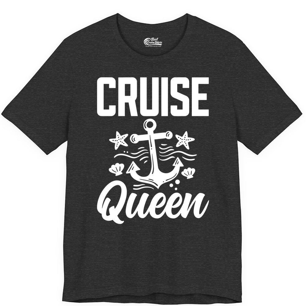 Cruise Queen Shirt - Nautical Anchor & Starfish Fun Cruise Shirt (Premium Tee) in Dark Grey Heather - Cruise Queen Shirt - Nautical Anchor and Starfish Graphic Tee