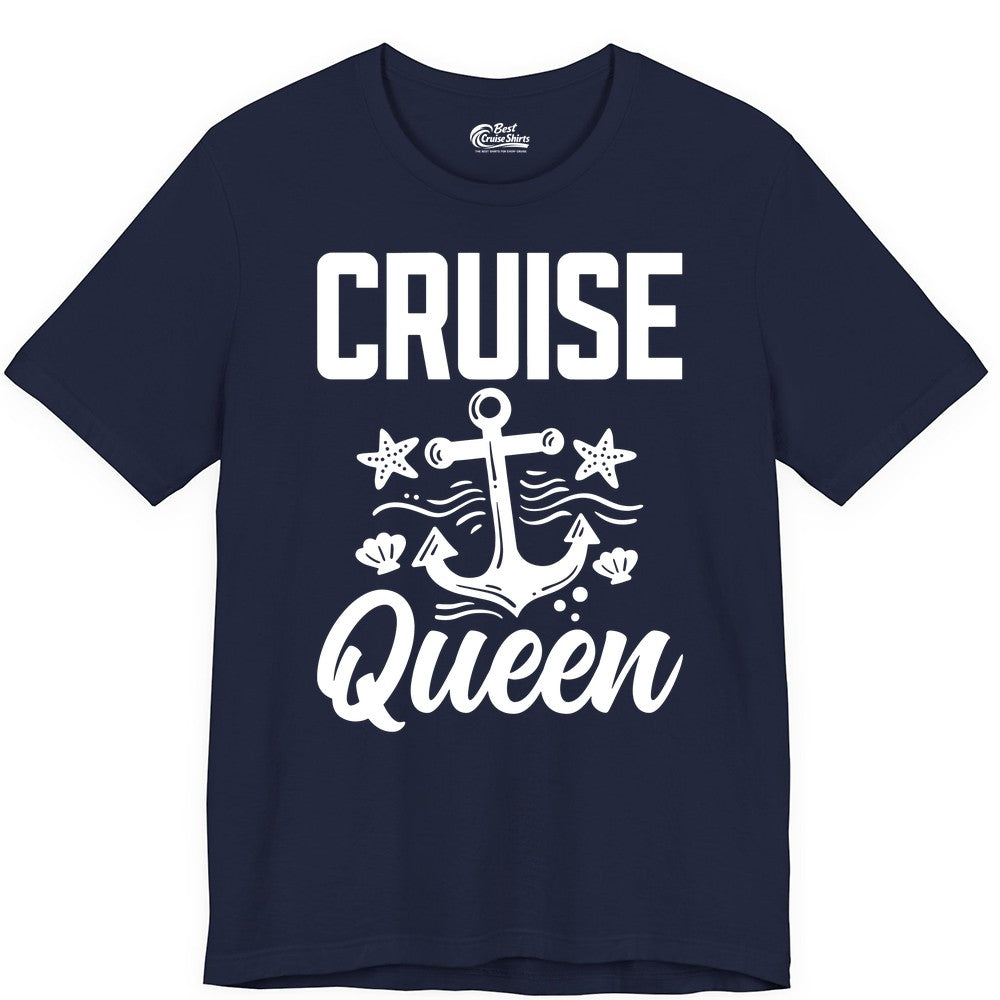 Cruise Queen Shirt - Nautical Anchor & Starfish Fun Cruise Shirt (Premium Tee) in Navy - Cruise Queen Shirt - Nautical Anchor and Starfish Graphic Tee