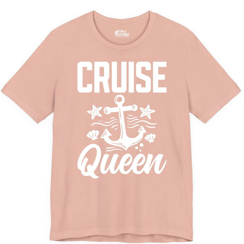 Cruise Queen Shirt - Nautical Anchor & Starfish Fun Cruise Shirt (Premium Tee) in Peach - Cruise Queen Shirt - Nautical Anchor and Starfish Graphic Tee