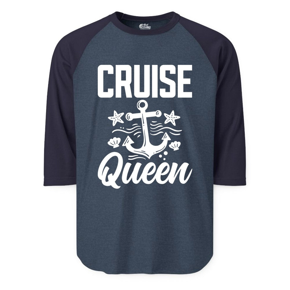 Cruise Queen Shirt - Nautical Anchor & Starfish Fun Cruise Shirt (Raglan) in Heather DenimNavy - Cruise Queen Shirt - Nautical Anchor and Starfish Graphic Tee