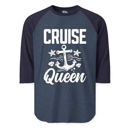 Cruise Queen Shirt - Nautical Anchor & Starfish Fun Cruise Shirt (Raglan) in Heather DenimNavy - Cruise Queen Shirt - Nautical Anchor and Starfish Graphic Tee