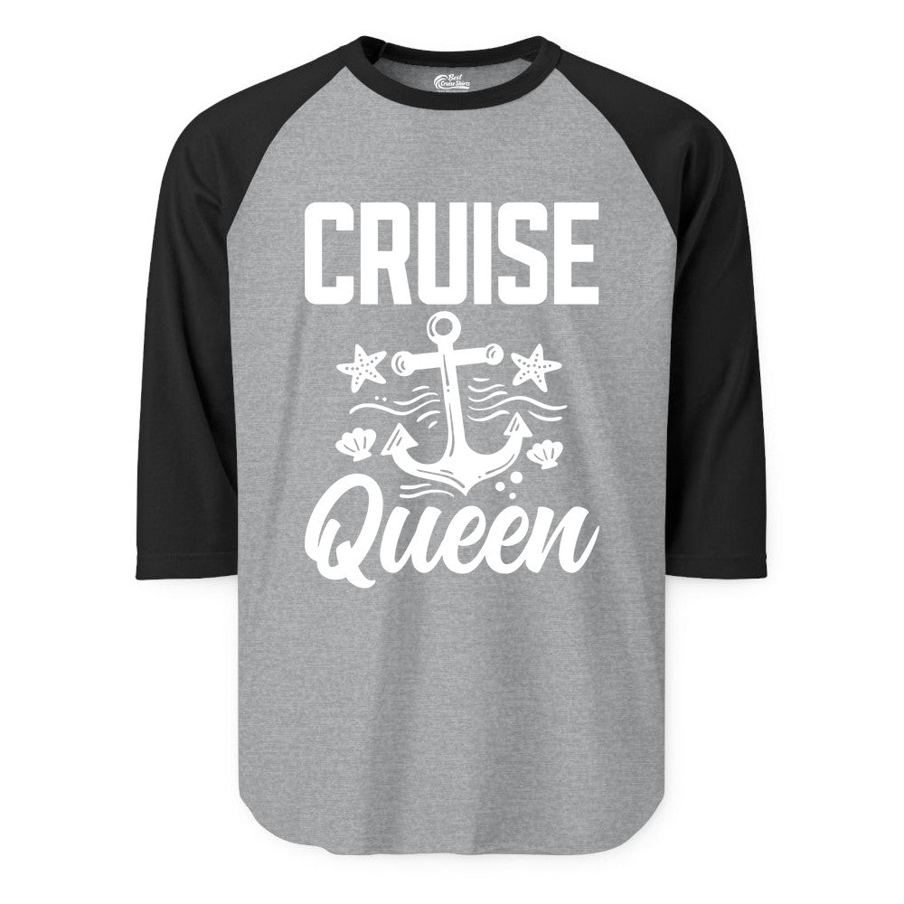 Cruise Queen Shirt - Nautical Anchor & Starfish Fun Cruise Shirt (Raglan) in Heather GreyBlack - Cruise Queen Shirt - Nautical Anchor and Starfish Graphic Tee