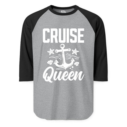Cruise Queen Shirt - Nautical Anchor & Starfish Fun Cruise Shirt (Raglan) in Heather GreyBlack - Cruise Queen Shirt - Nautical Anchor and Starfish Graphic Tee