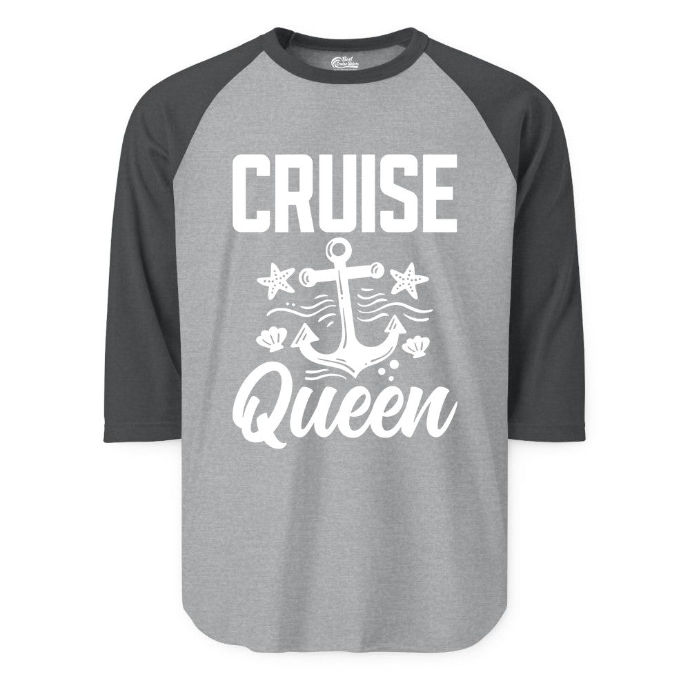 Cruise Queen Shirt - Nautical Anchor & Starfish Fun Cruise Shirt (Raglan) in Heather GreyHeather Charcoal - Cruise Queen Shirt - Nautical Anchor and Starfish Graphic Tee