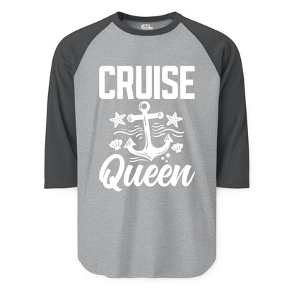 Cruise Queen Shirt - Nautical Anchor & Starfish Fun Cruise Shirt (Raglan) in Heather GreyHeather Charcoal - Cruise Queen Shirt - Nautical Anchor and Starfish Graphic Tee
