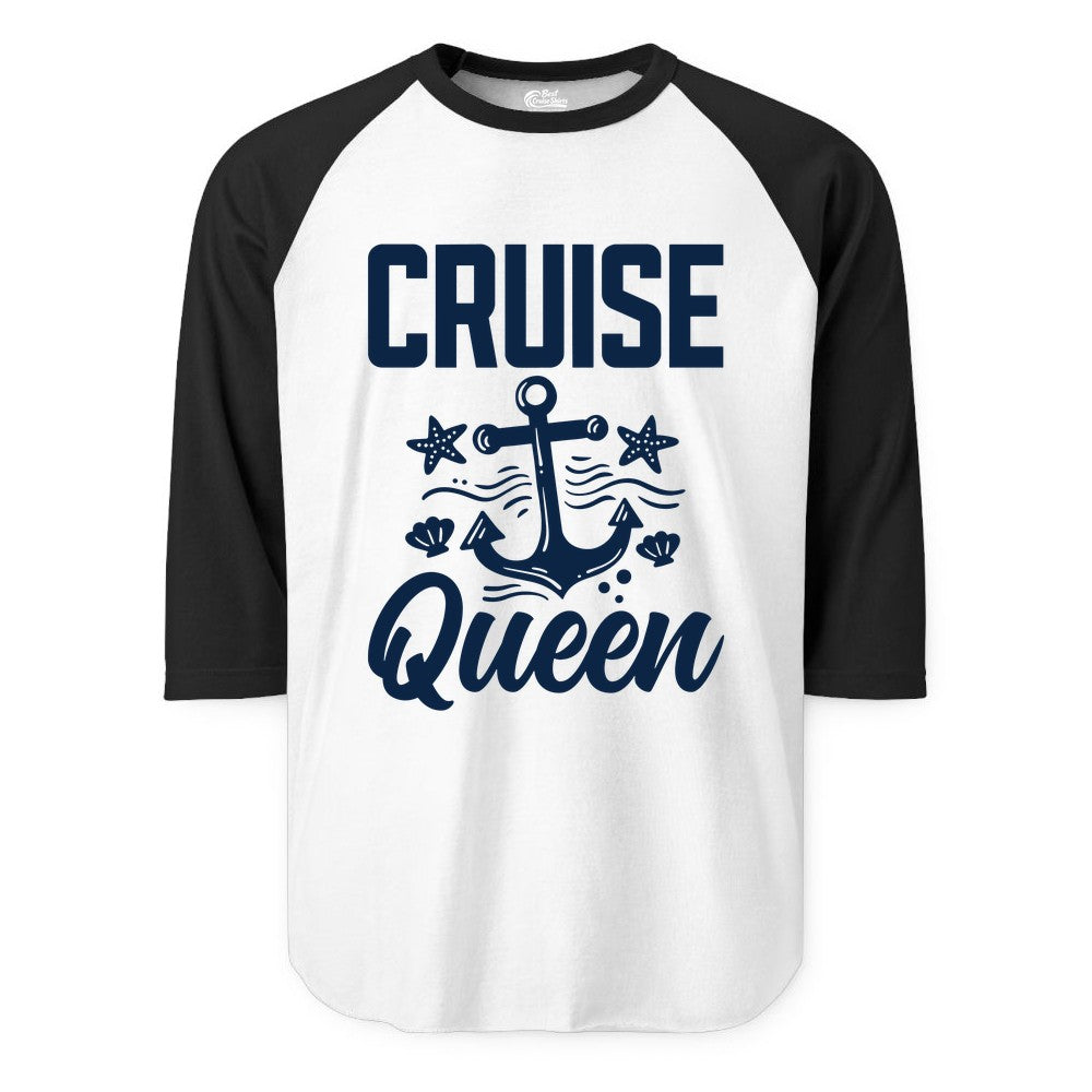 Cruise Queen Shirt - Nautical Anchor & Starfish Fun Cruise Shirt (Raglan) in WhiteBlack - Cruise Queen Shirt - Nautical Anchor and Starfish Graphic Tee