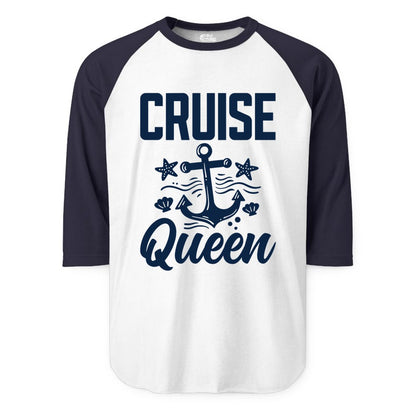 Cruise Queen Shirt - Nautical Anchor & Starfish Fun Cruise Shirt (Raglan) in WhiteNavy - Cruise Queen Shirt - Nautical Anchor and Starfish Graphic Tee