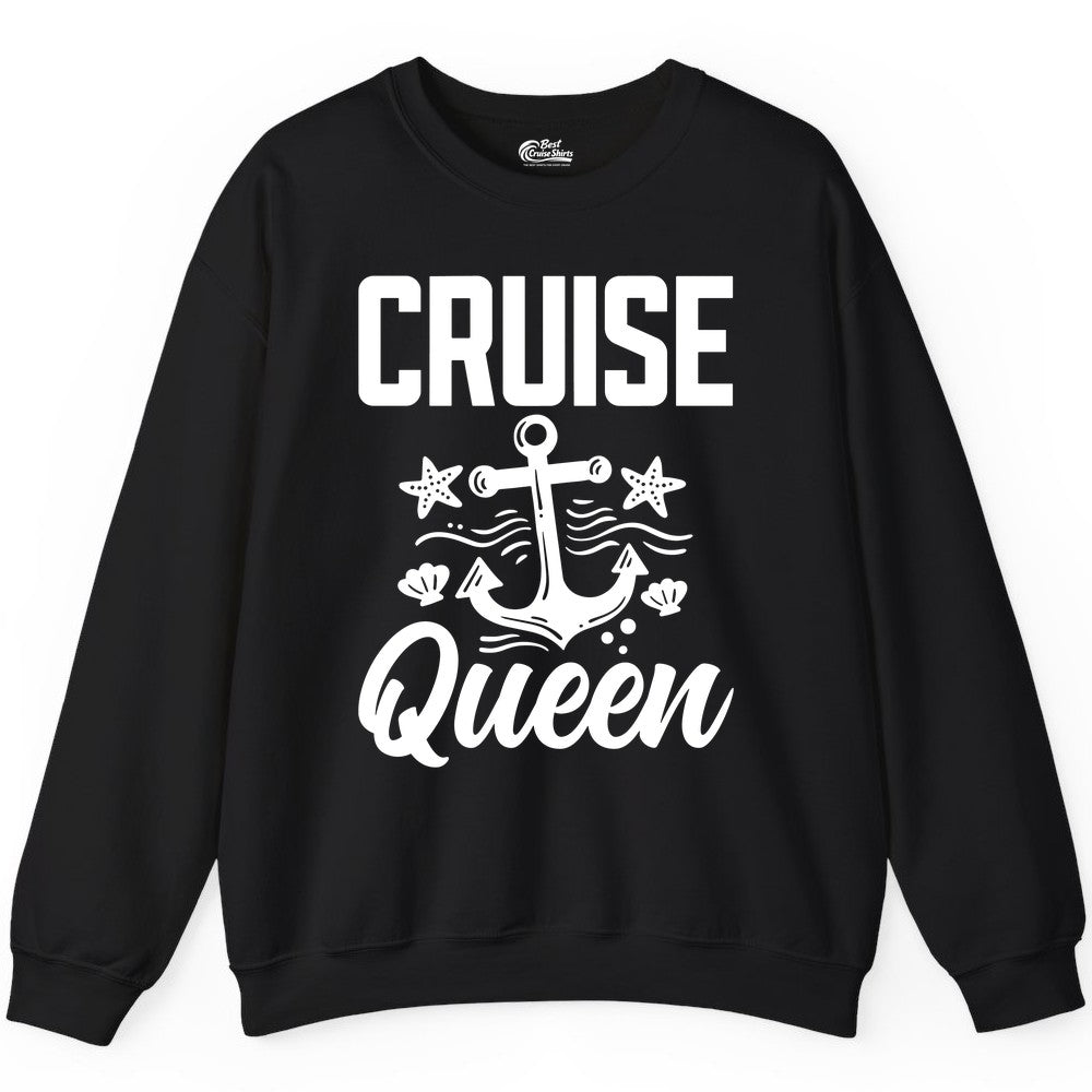 Cruise Queen Shirt - Nautical Anchor & Starfish Fun Cruise Shirt (Sweatshirt) in Black - Cruise Queen Shirt - Nautical Anchor and Starfish Graphic Tee