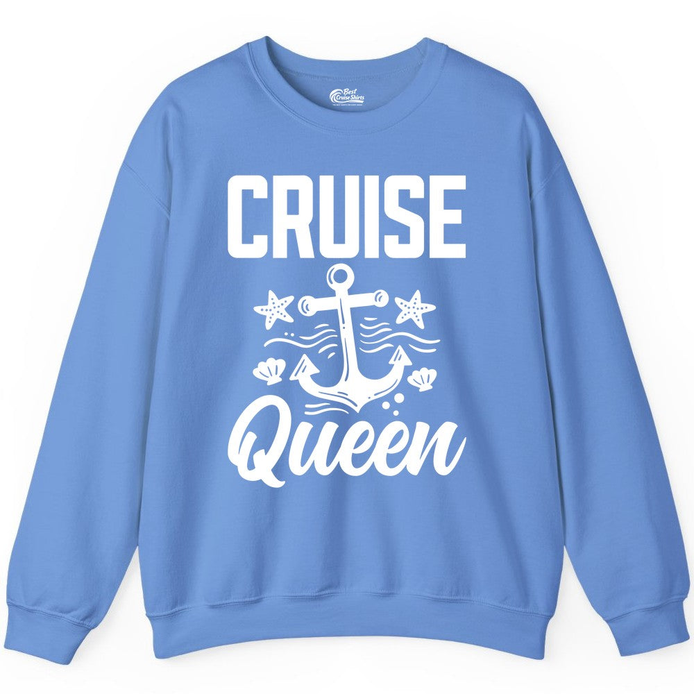 Cruise Queen Shirt - Nautical Anchor & Starfish Fun Cruise Shirt (Sweatshirt) in Carolina Blue - Cruise Queen Shirt - Nautical Anchor and Starfish Graphic Tee