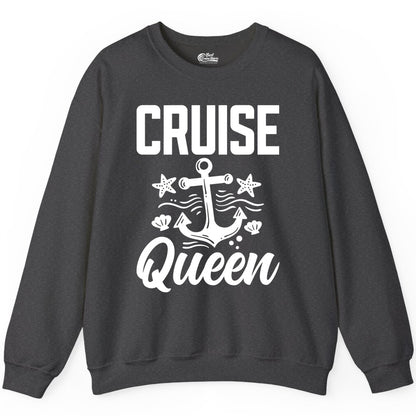 Cruise Queen Shirt - Nautical Anchor & Starfish Fun Cruise Shirt (Sweatshirt) in Dark Heather - Cruise Queen Shirt - Nautical Anchor and Starfish Graphic Tee