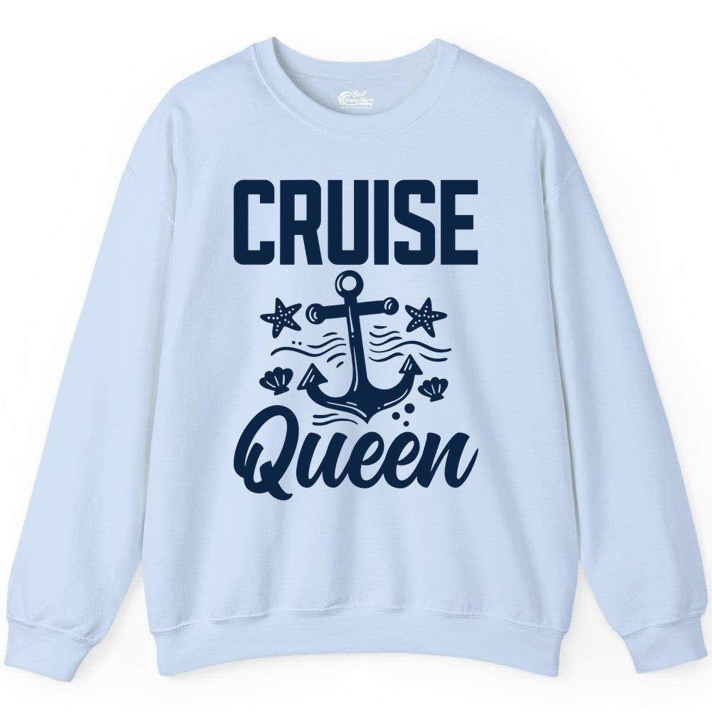 Cruise Queen Shirt - Nautical Anchor & Starfish Fun Cruise Shirt (Sweatshirt) in Light Blue - Cruise Queen Shirt - Nautical Anchor and Starfish Graphic Tee