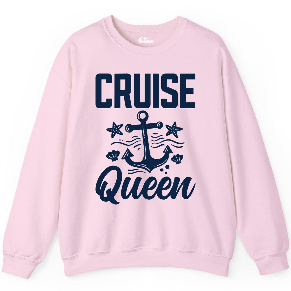 Cruise Queen Shirt - Nautical Anchor & Starfish Fun Cruise Shirt (Sweatshirt) in Light Pink - Cruise Queen Shirt - Nautical Anchor and Starfish Graphic Tee