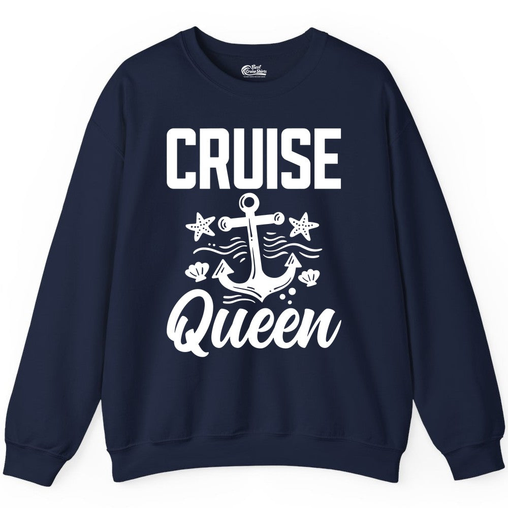 Cruise Queen Shirt - Nautical Anchor & Starfish Fun Cruise Shirt (Sweatshirt) in Navy - Cruise Queen Shirt - Nautical Anchor and Starfish Graphic Tee