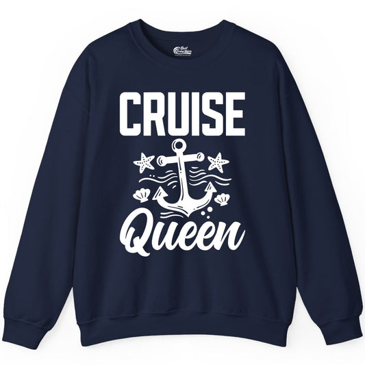 Cruise Queen Shirt - Nautical Anchor & Starfish Fun Cruise Shirt (Sweatshirt) in Navy - Cruise Queen Shirt - Nautical Anchor and Starfish Graphic Tee