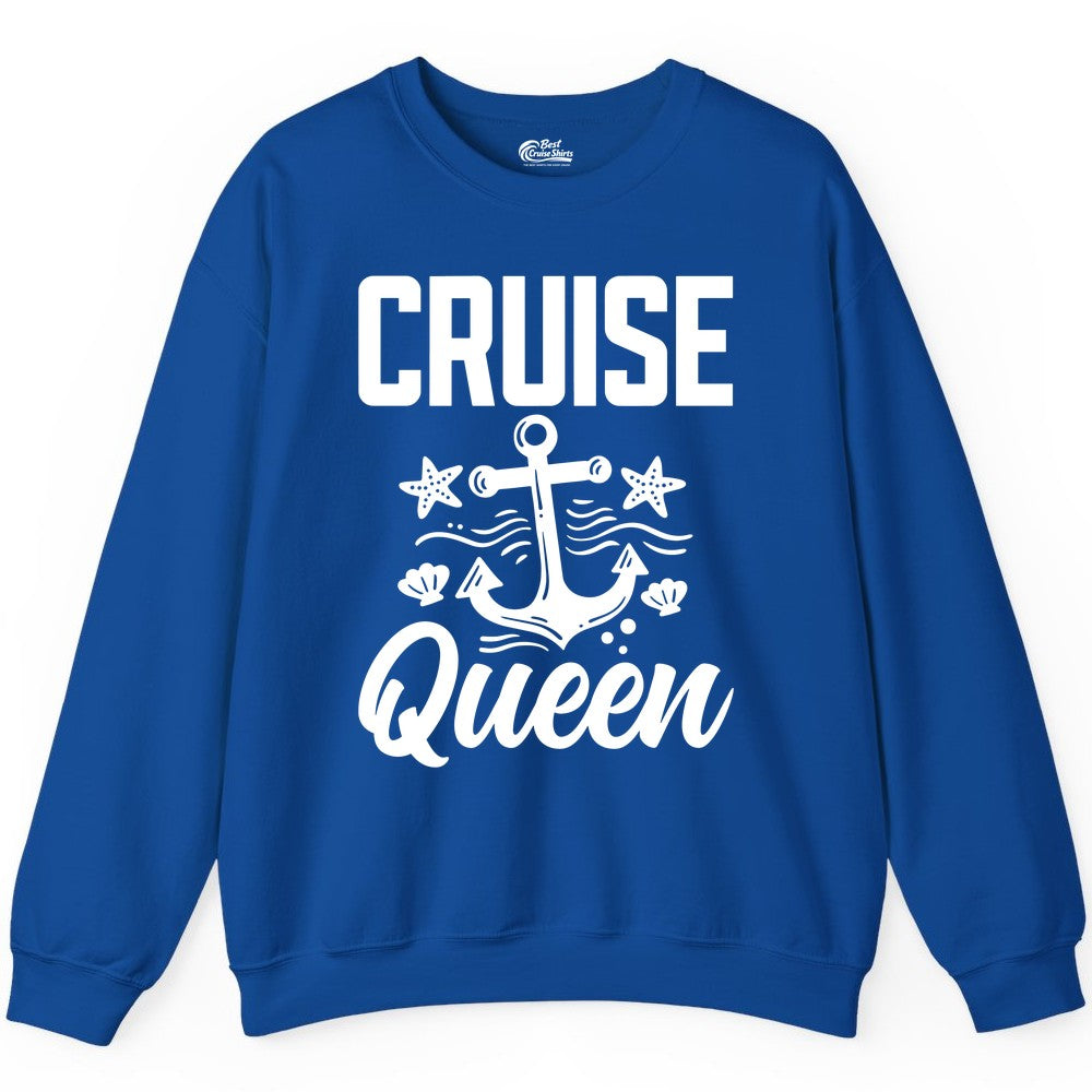 Cruise Queen Shirt - Nautical Anchor & Starfish Fun Cruise Shirt (Sweatshirt) in Royal - Cruise Queen Shirt - Nautical Anchor and Starfish Graphic Tee