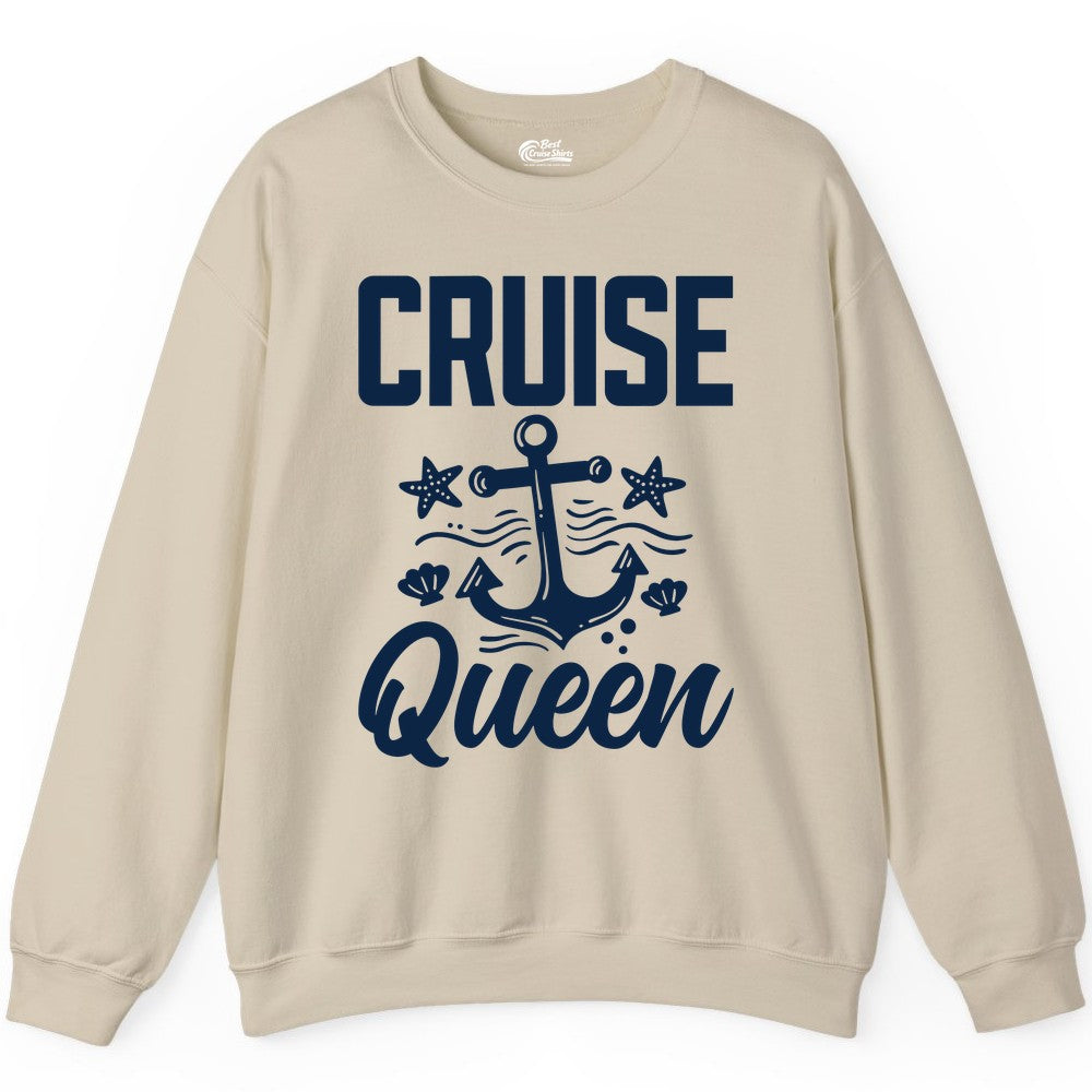 Cruise Queen Shirt - Nautical Anchor & Starfish Fun Cruise Shirt (Sweatshirt) in Sand - Cruise Queen Shirt - Nautical Anchor and Starfish Graphic Tee